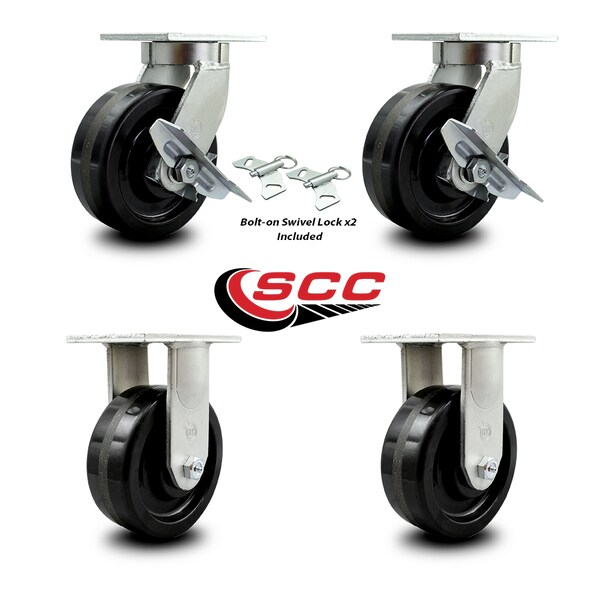 Service Caster 8 Inch Heavy Duty Phenolic Wheel Caster Swivel Lock and Brake 2 Rigid SCC, 2PK SCC-KP92S830-PHR-SLB-BSL-2-R-2 - main